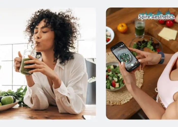 Image of woman looking into her diet and fat freezing Sherborne to improve her health